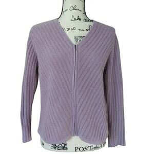 J. Jill V Neck Zip Front Cardigan Size Small Stripes Pastel Lilac Lavender